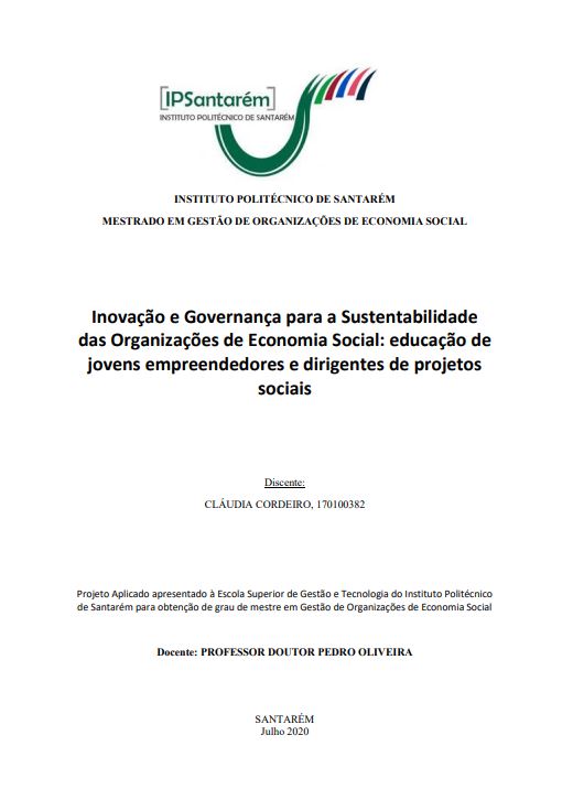 Inovação e governança para a sustentabilidade das organizações de economia social:educação de jovens empreendedores e dirigentes de projetos sociais