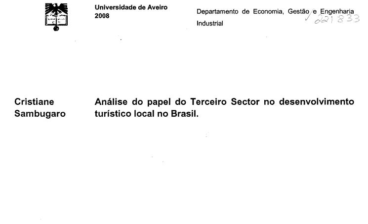 Análise do papel do Terceiro Sector no desenvolvimento turístico local no Brasil