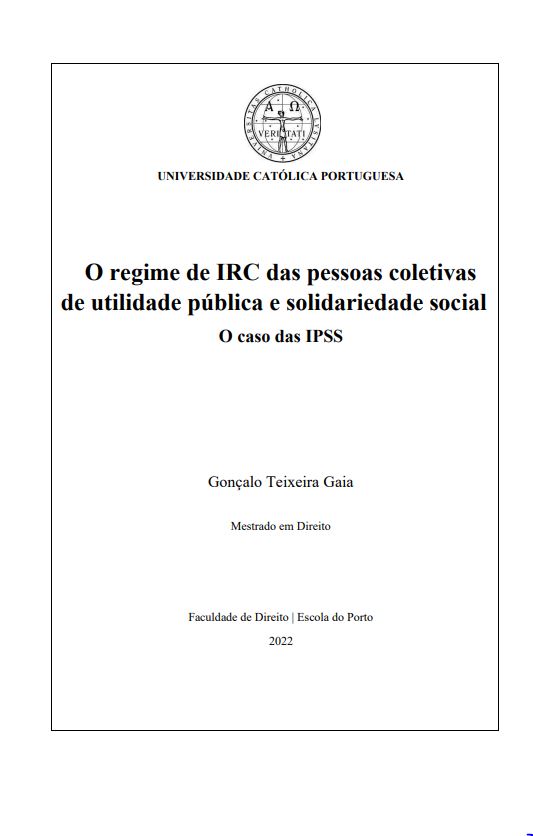 O regime de IRC das pessoas coletivas de utilidade pública e solidariedade social: o caso das IPSS