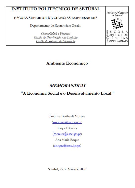 Memorandum: a Economia Social e o desenvolvimento local