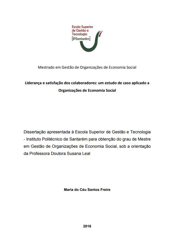 Liderança e satisfação dos colaboradores:um estudo de caso aplicado a Organizações de Economia Social