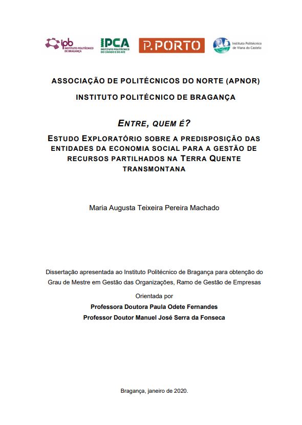 Entre, quem é? Estudo exploratório sobre a predisposição das entidades da economia social para a gestão de recursos partilhados na terra quente transmontana