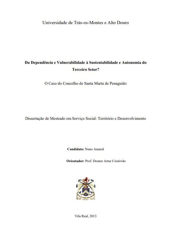 Da dependência e vulnerabilidade à sustentabilidade e autonomia do terceiro setor: o caso do Concelho de Santa Marta de Penaguião