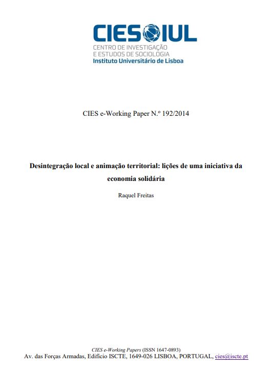 Desintegração local e animação territorial: lições de uma iniciativa da economia solidária