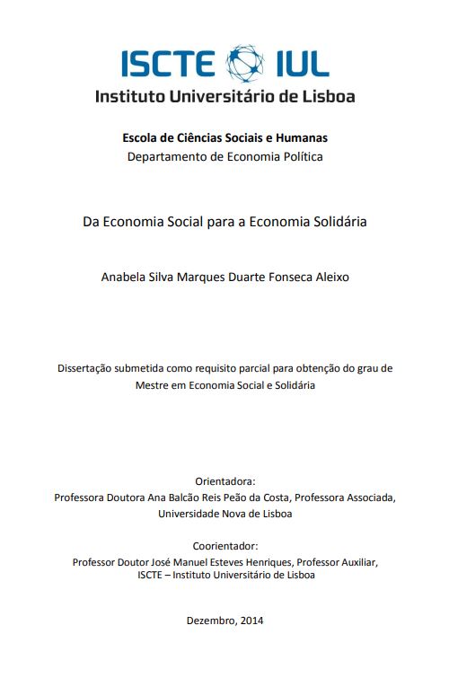 Da Economia Social para a Economia Solidária