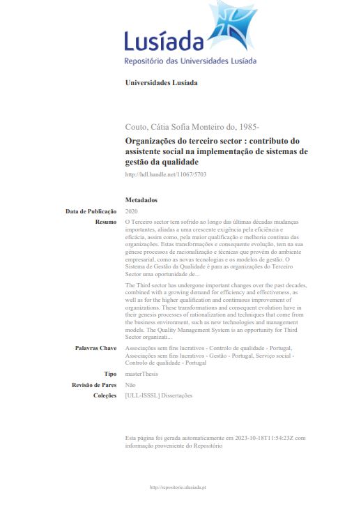 Organizações do terceiro sector: contributo do assistente social na implementação de sistemas de gestão da qualidade